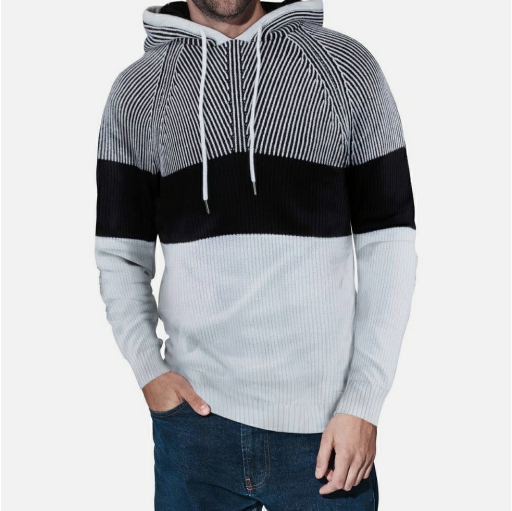 NEW Macy's-INC International Concepts Men's XL Gray/Black/White Stripe Sweater